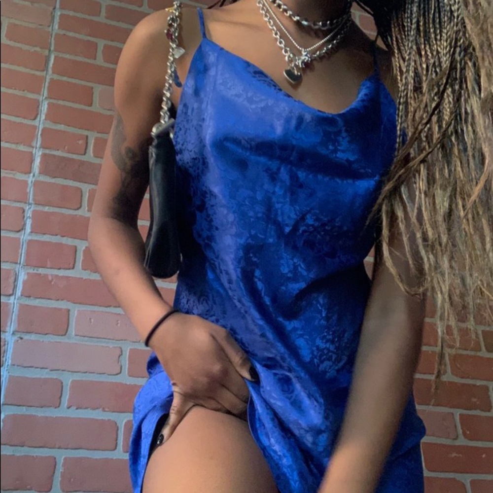 Blue Cowl Neck Slip Dress